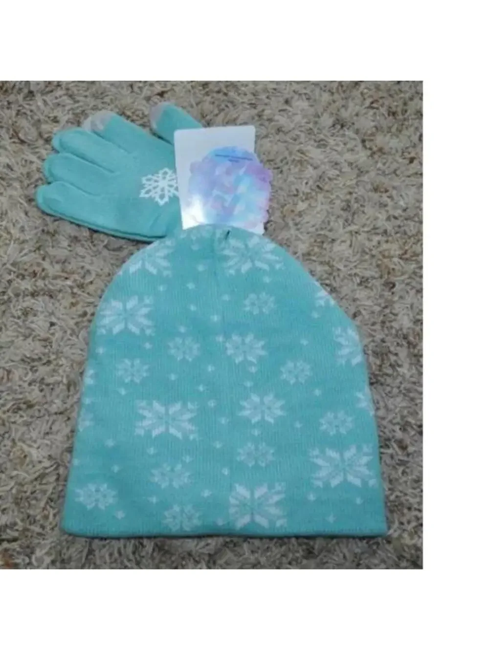 Girls Disney Frozen Olaf Winter Hat & Gloves Blue Texting Fingers Beanie 2 Pc